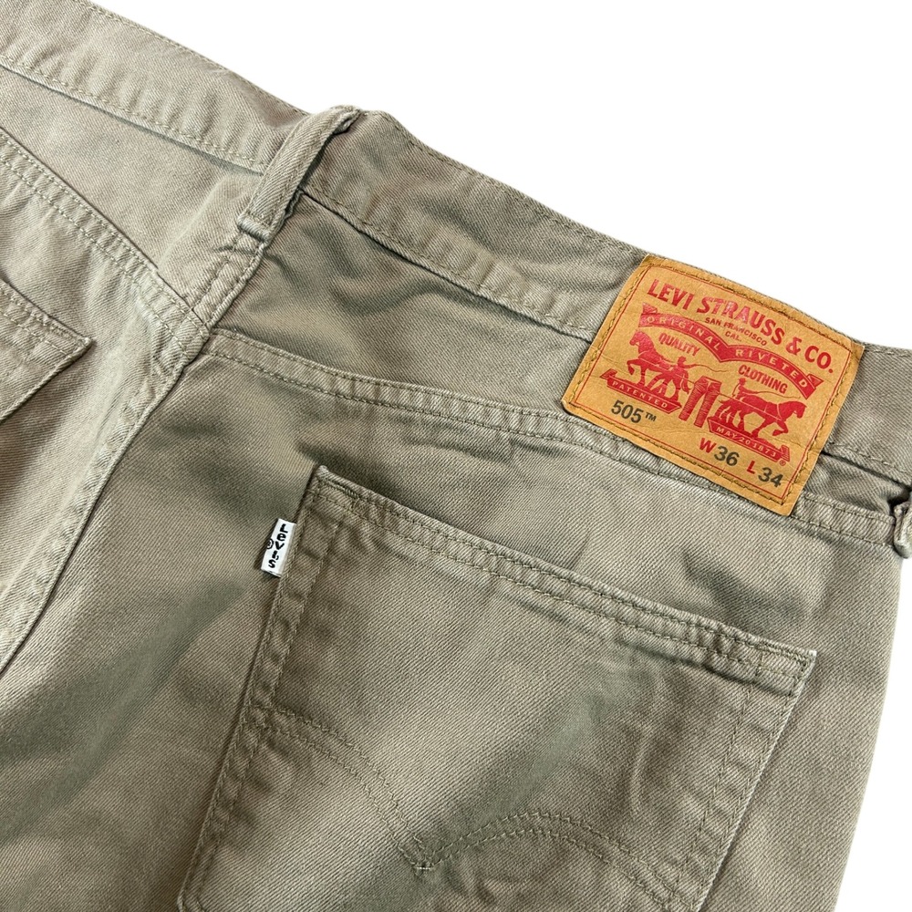 Levi's 505 Regular Fit Pants Men 36x34 Tan Khaki Straight Leg Cotton Twill